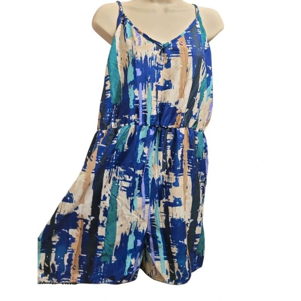 NWT Romper Adjustable Spaghetti Straps XL Multi Color Print Silky Type Material